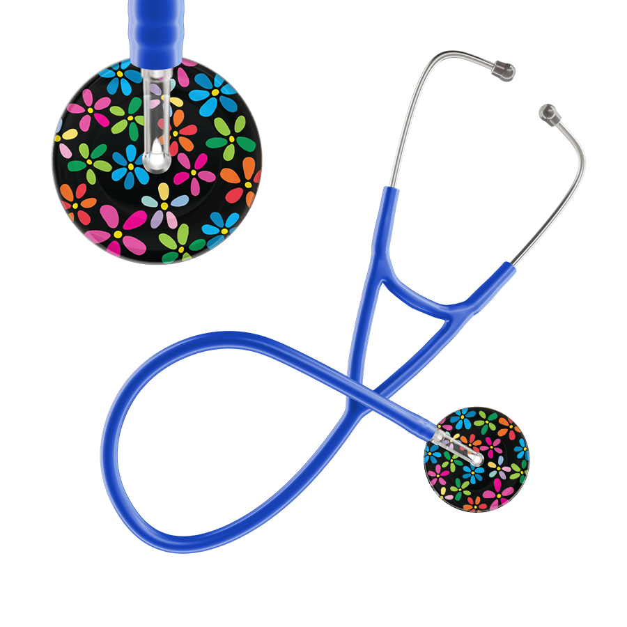 Ultrascope Single Stethoscope Black Flower Power / Adult / Royal Blue Dark Flower Power Cardiology Stethoscope