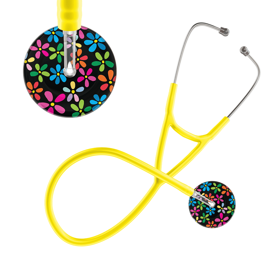 Ultrascope Single Stethoscope Black Flower Power / Adult / Yellow Dark Flower Power Cardiology Stethoscope