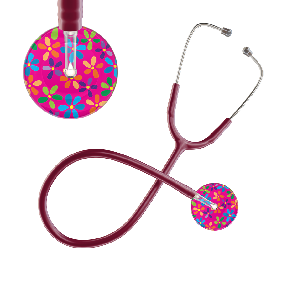 Ultrascope Single Stethoscope Hot Pink Flower Power / Adult / Burgundy Light Flower Power Stethoscope