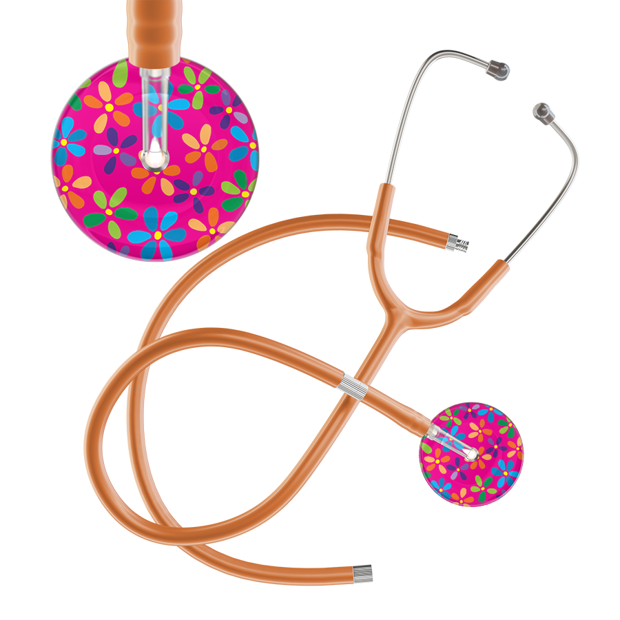 Ultrascope Single Stethoscope Hot Pink Flower Power / Adult / Caramel Extended Tubing Light Flower Power Stethoscope