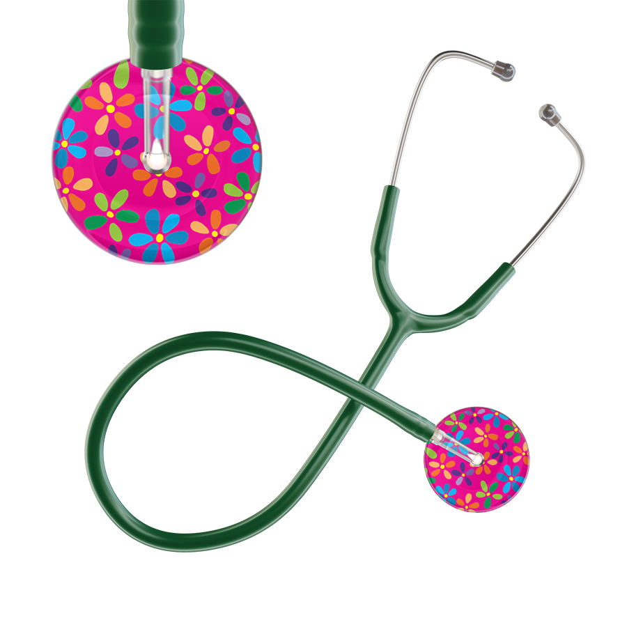 Ultrascope Single Stethoscope Hot Pink Flower Power / Adult / Dark Green Light Flower Power Stethoscope