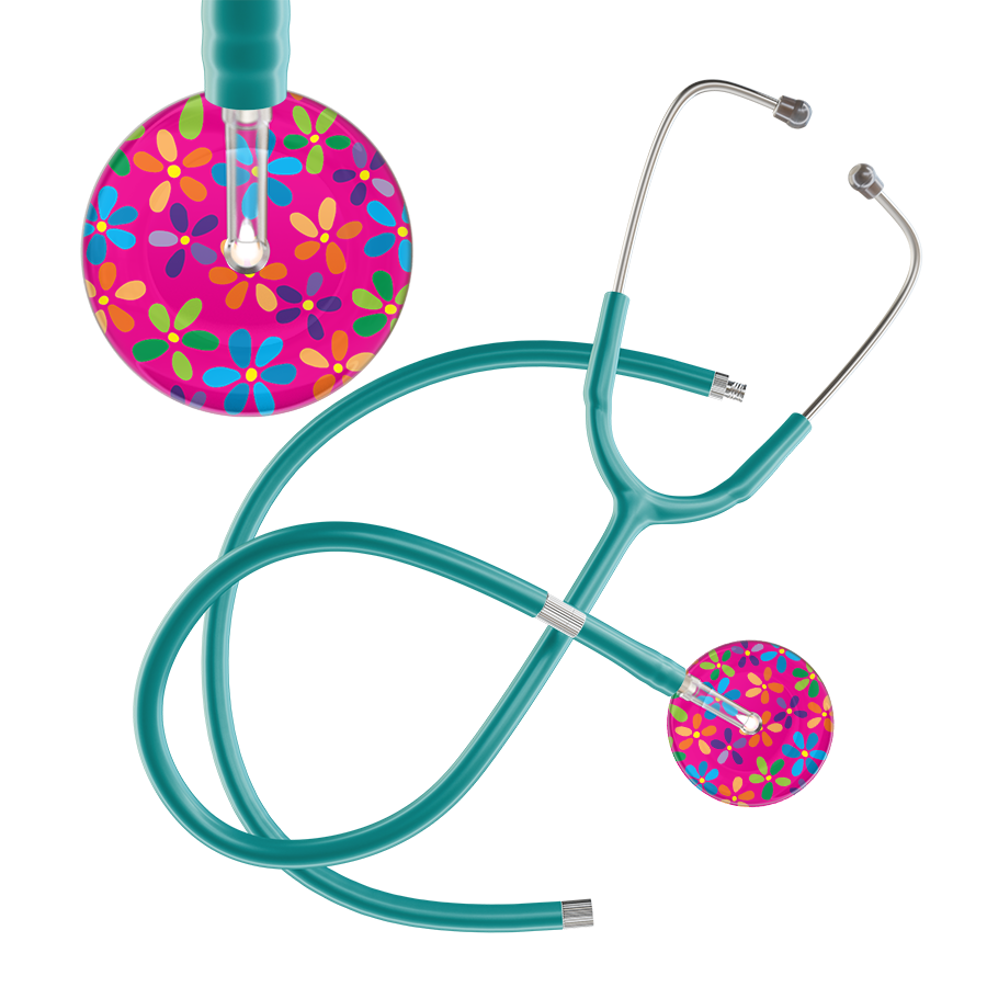 Ultrascope Single Stethoscope Hot Pink Flower Power / Adult / Jade Extended Tubing Light Flower Power Stethoscope