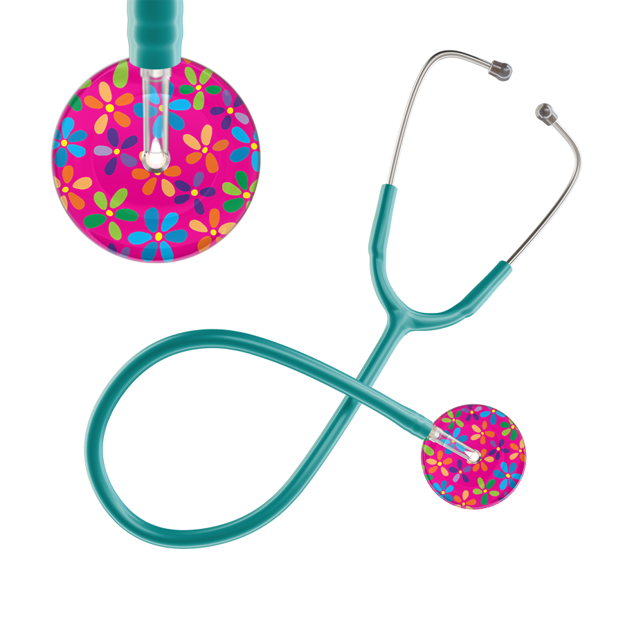 Ultrascope Single Stethoscope Hot Pink Flower Power / Adult / Jade Light Flower Power Stethoscope