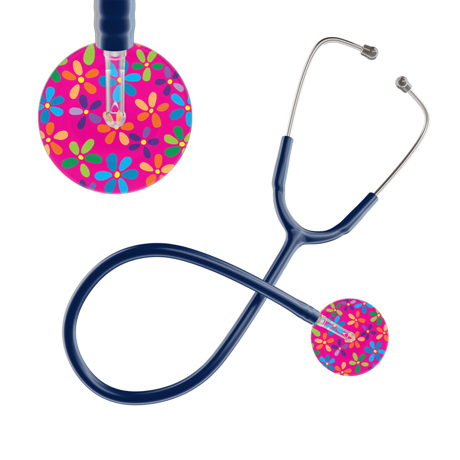 Ultrascope Single Stethoscope Hot Pink Flower Power / Adult / Navy Flower Power Stethoscope
