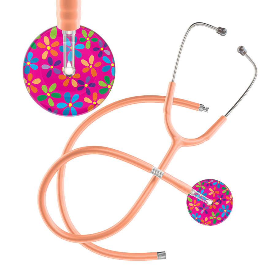 Ultrascope Single Stethoscope Hot Pink Flower Power / Adult / Peach Extended Tubing Light Flower Power Stethoscope