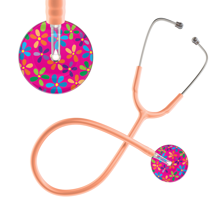 Ultrascope Single Stethoscope Hot Pink Flower Power / Adult / Peach Light Flower Power Stethoscope