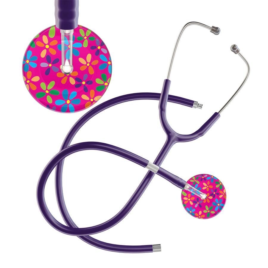 Ultrascope Single Stethoscope Hot Pink Flower Power / Adult / Purple Extended Tubing Light Flower Power Stethoscope