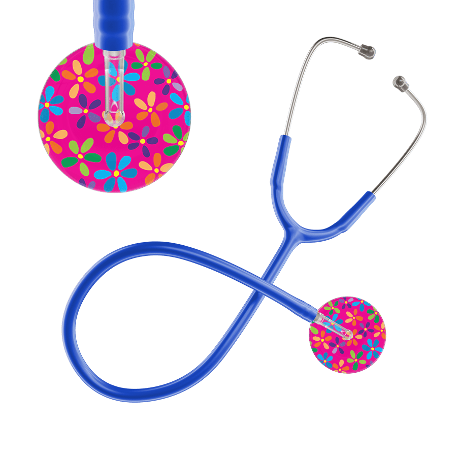Ultrascope Single Stethoscope Hot Pink Flower Power / Adult / Royal Blue Flower Power Stethoscope