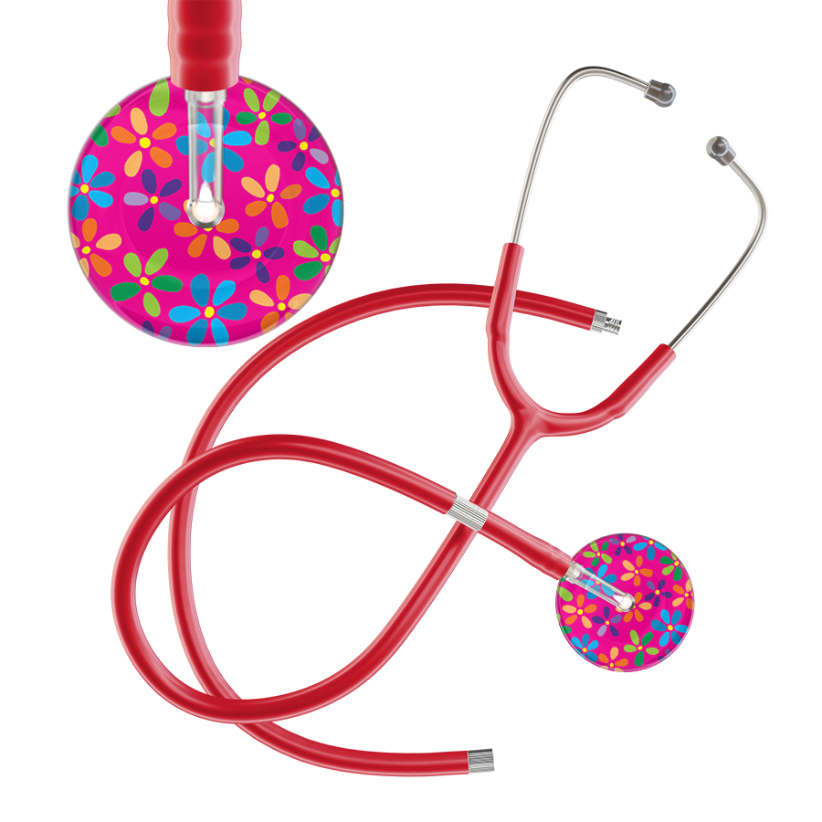 Ultrascope Single Stethoscope Hot Pink Flower Power / Adult / Red Extended Tubing Light Flower Power Stethoscope