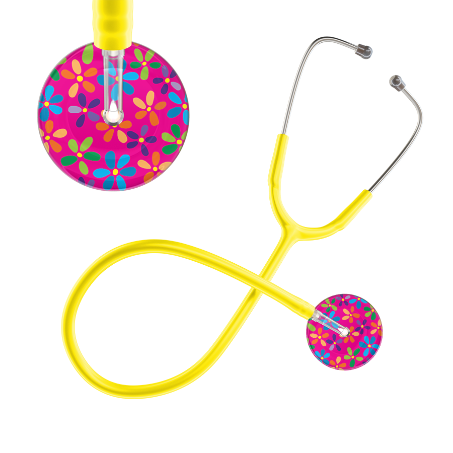 Ultrascope Single Stethoscope Hot Pink Flower Power / Adult / Yellow Light Flower Power Stethoscope
