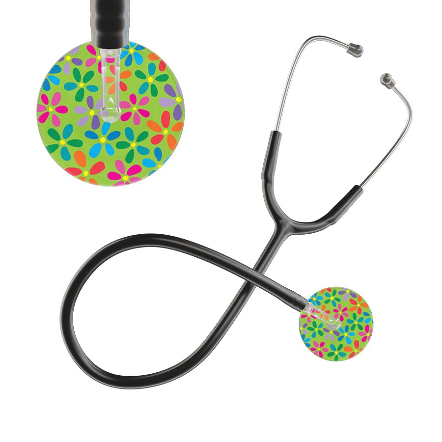 Ultrascope Single Stethoscope Lime Green Flower Power / Adult / Black Light Flower Power Stethoscope