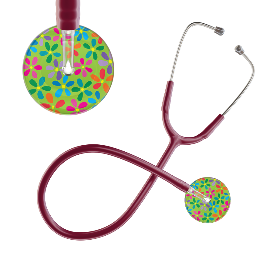 Ultrascope Single Stethoscope Lime Green Flower Power / Adult / Burgundy Light Flower Power Stethoscope