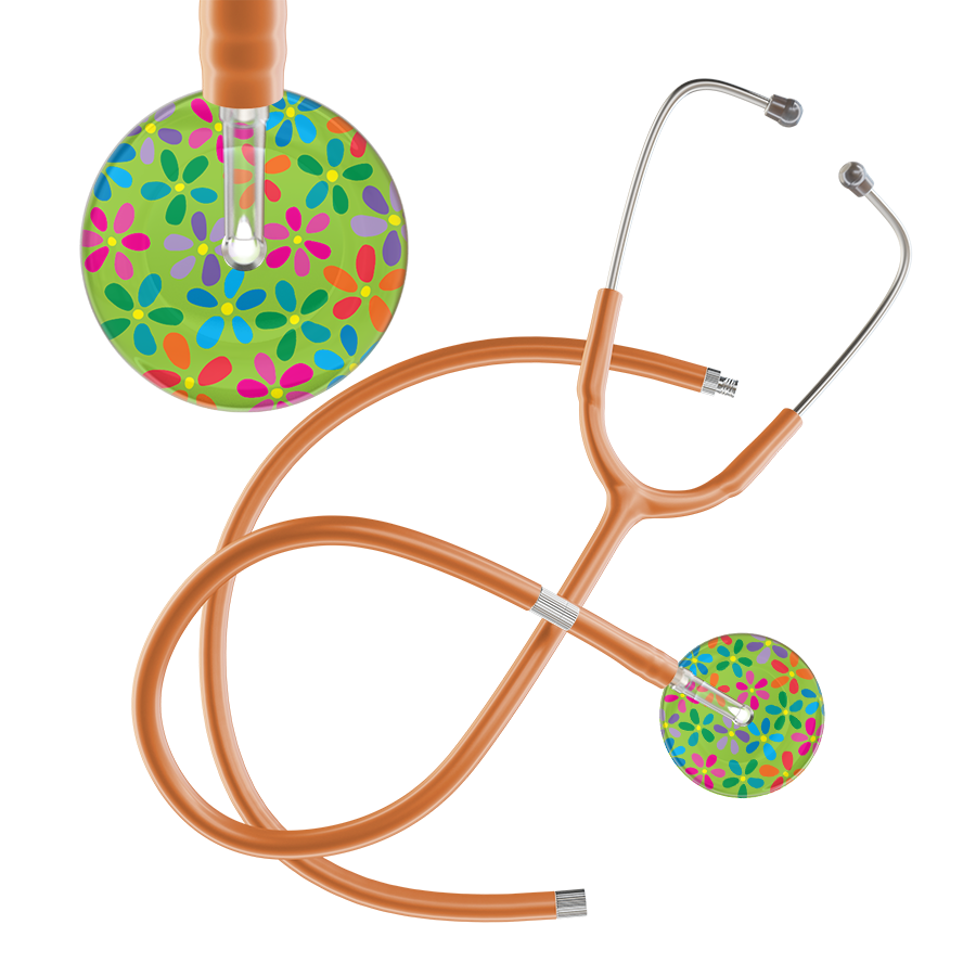Ultrascope Single Stethoscope Lime Green Flower Power / Adult / Caramel Extended Tubing Light Flower Power Stethoscope