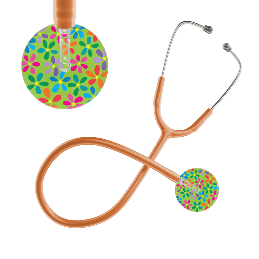 Ultrascope Single Stethoscope Lime Green Flower Power / Adult / Caramel Light Flower Power Stethoscope