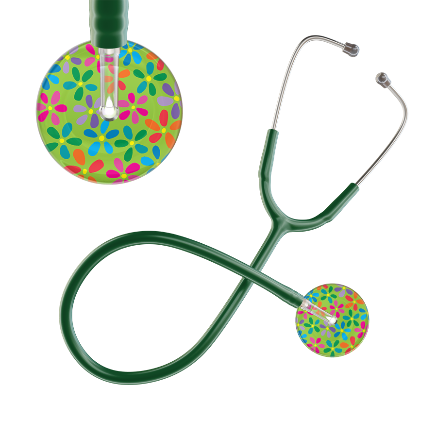Ultrascope Single Stethoscope Lime Green Flower Power / Adult / Dark Green Light Flower Power Stethoscope