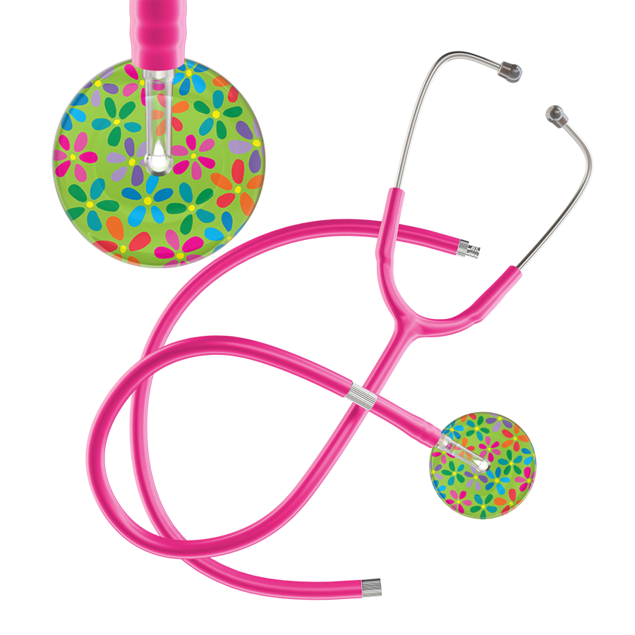Ultrascope Single Stethoscope Lime Green Flower Power / Adult / Hot Pink Extended Tubing Light Flower Power Stethoscope