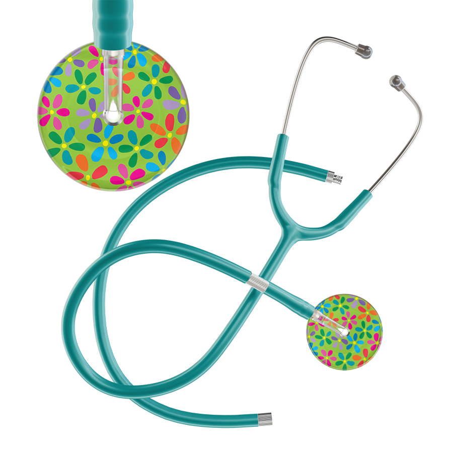 Ultrascope Single Stethoscope Lime Green Flower Power / Adult / Jade Extended Tubing Light Flower Power Stethoscope