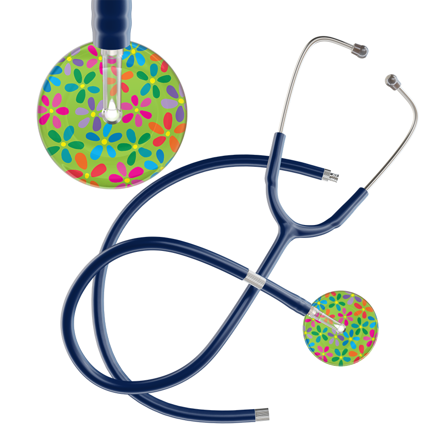 Ultrascope Single Stethoscope Lime Green Flower Power / Adult / Navy Extended Tubing Light Flower Power Stethoscope