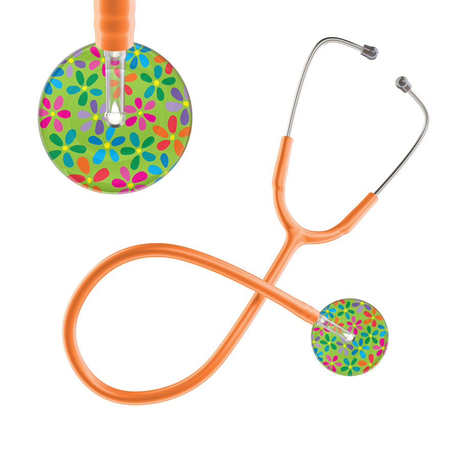 Ultrascope Single Stethoscope Lime Green Flower Power / Adult / Orange Light Flower Power Stethoscope