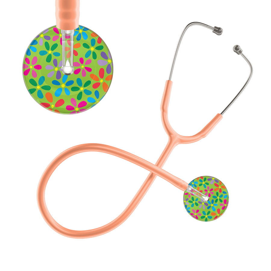 Ultrascope Single Stethoscope Lime Green Flower Power / Adult / Peach Light Flower Power Stethoscope