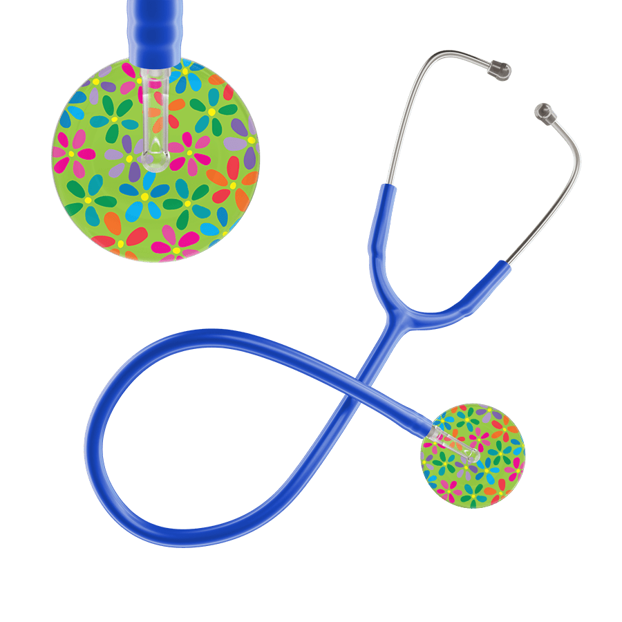 Ultrascope Single Stethoscope Lime Green Flower Power / Adult / Royal Blue Light Flower Power Stethoscope