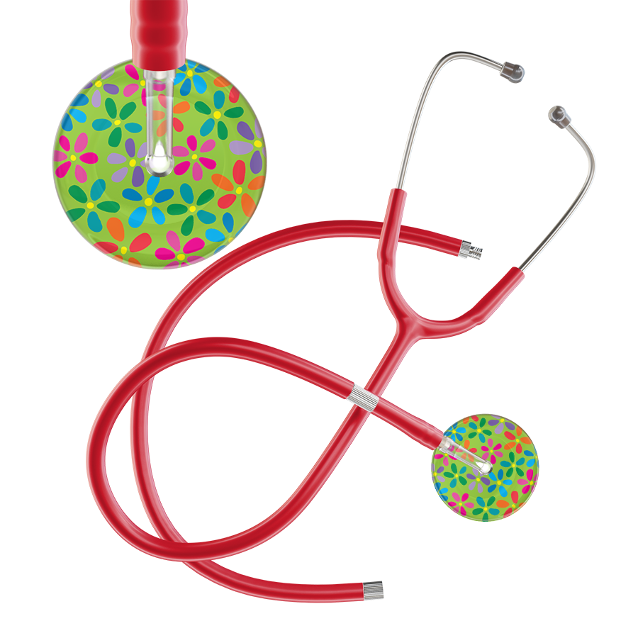 Ultrascope Single Stethoscope Lime Green Flower Power / Adult / Red Extended Tubing Light Flower Power Stethoscope