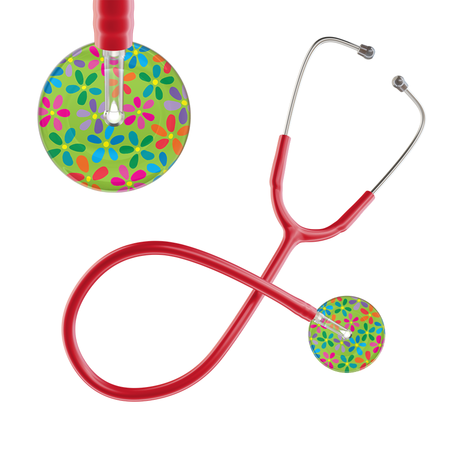 Ultrascope Single Stethoscope Lime Green Flower Power / Adult / Red Light Flower Power Stethoscope