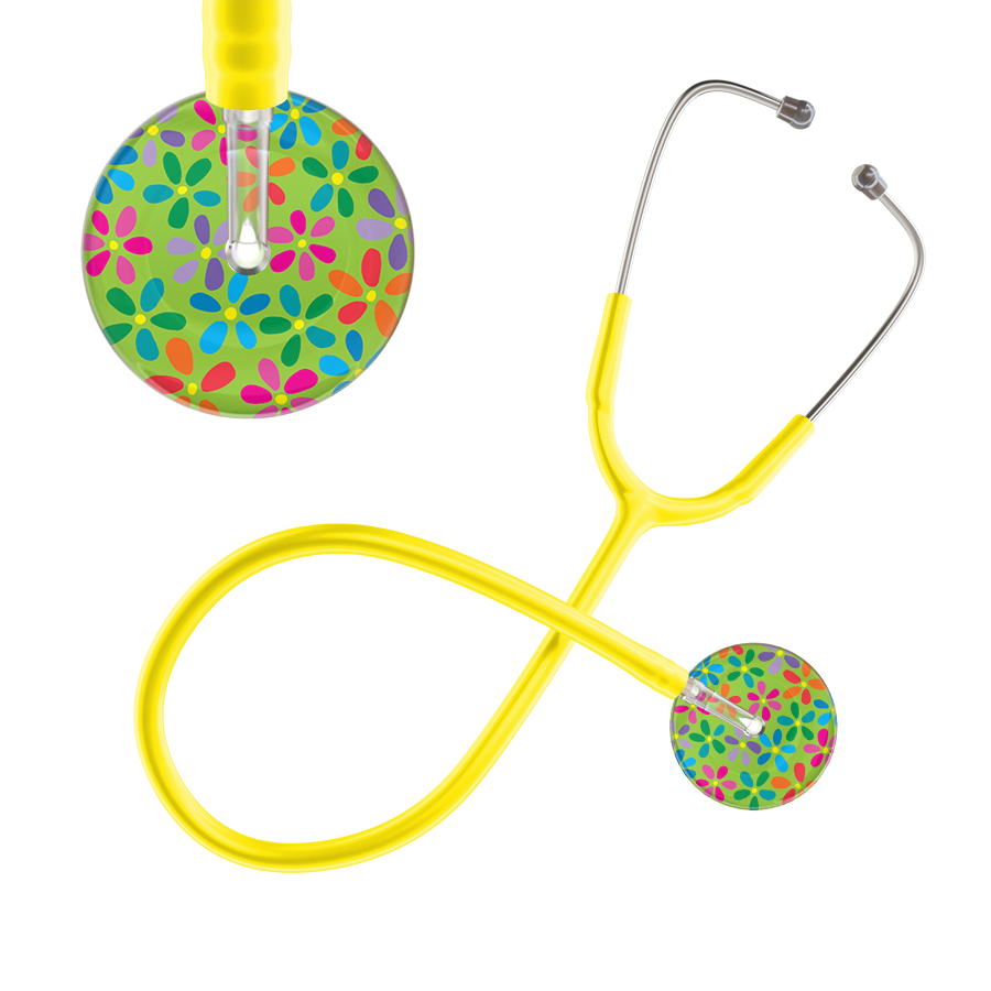 Ultrascope Single Stethoscope Lime Green Flower Power / Adult / Yellow Light Flower Power Stethoscope