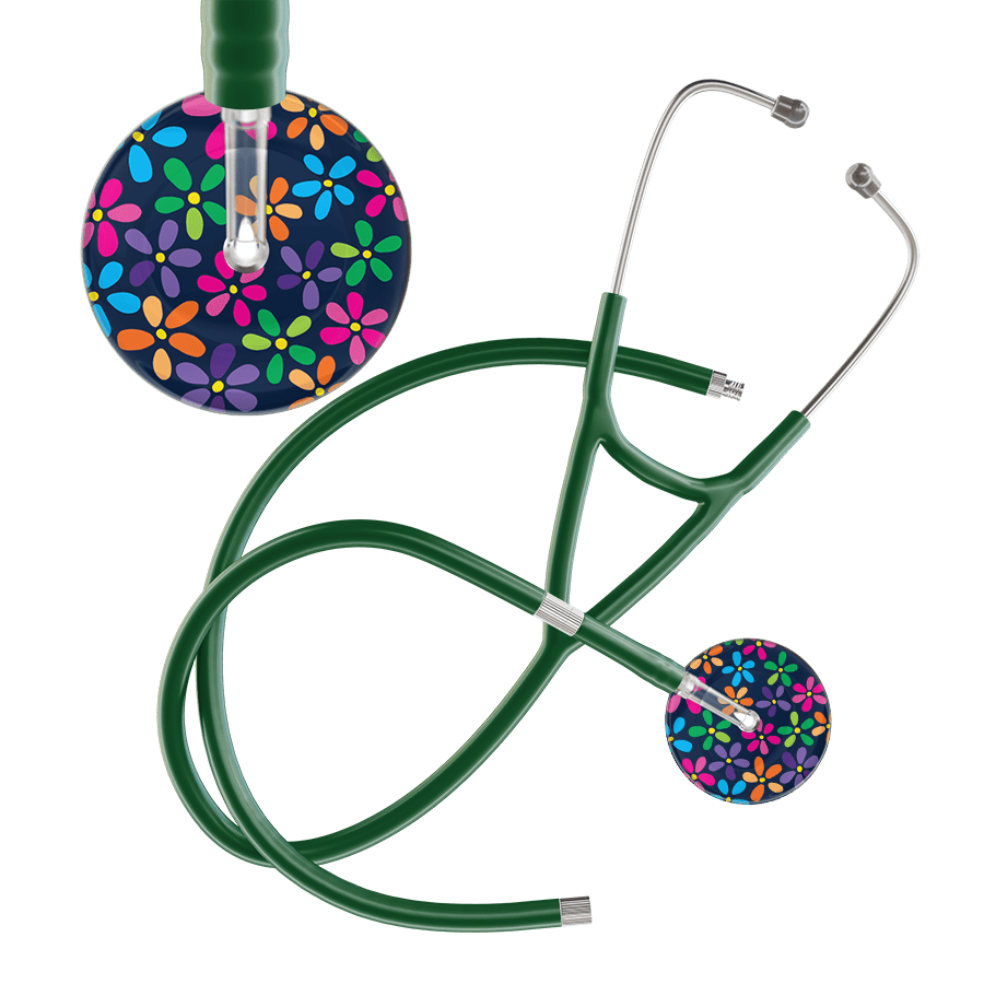Ultrascope Single Stethoscope Navy Flower Power / Adult / Dark Green Extended Tubing Dark Flower Power Cardiology Stethoscope