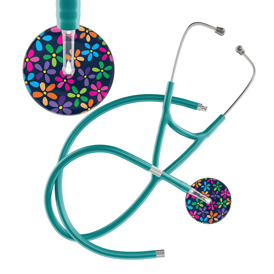 Ultrascope Single Stethoscope Navy Flower Power / Adult / Jade Extended Tubing Dark Flower Power Cardiology Stethoscope