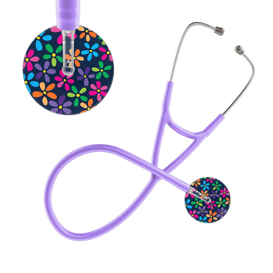 Ultrascope Single Stethoscope Navy Flower Power / Adult / Lavender Dark Flower Power Cardiology Stethoscope