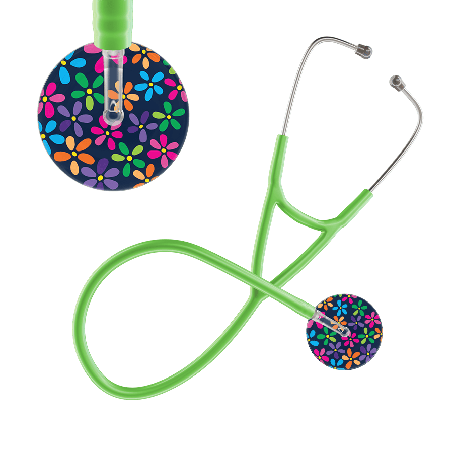 Ultrascope Single Stethoscope Navy Flower Power / Adult / Lime Green Dark Flower Power Cardiology Stethoscope