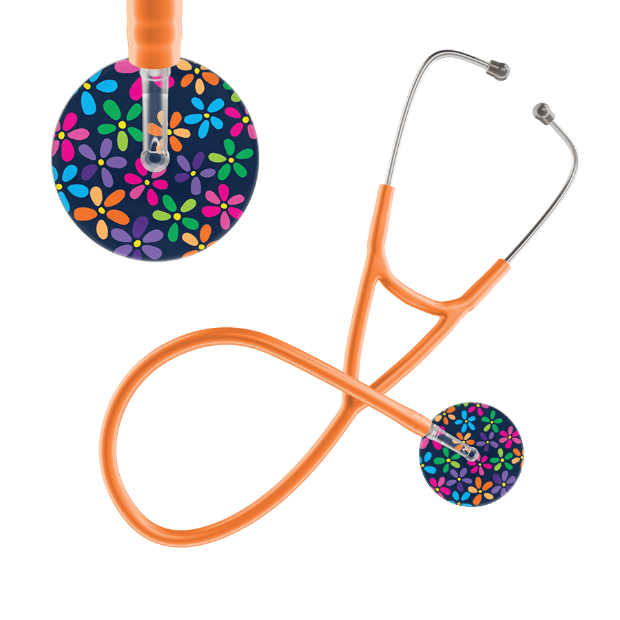Ultrascope Single Stethoscope Navy Flower Power / Adult / Orange Dark Flower Power Cardiology Stethoscope