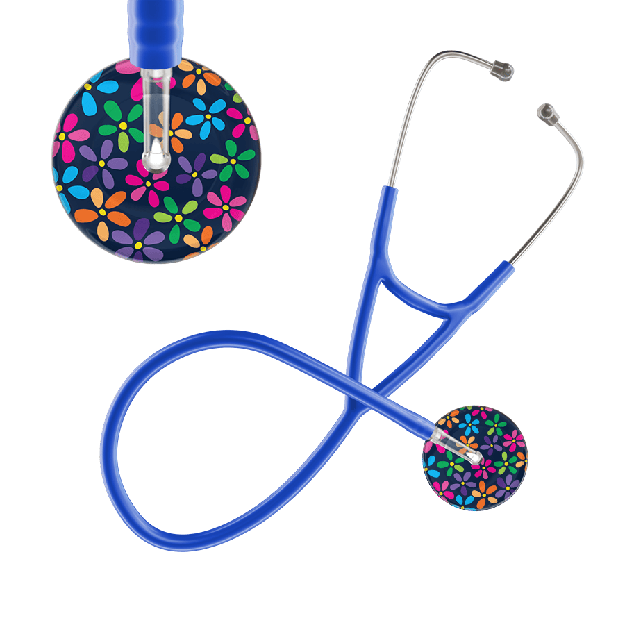 Ultrascope Single Stethoscope Navy Flower Power / Adult / Royal Blue Dark Flower Power Cardiology Stethoscope