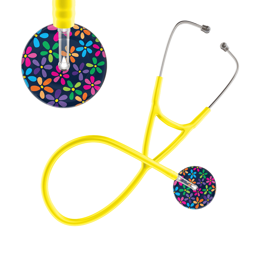 Ultrascope Single Stethoscope Navy Flower Power / Adult / Yellow Dark Flower Power Cardiology Stethoscope