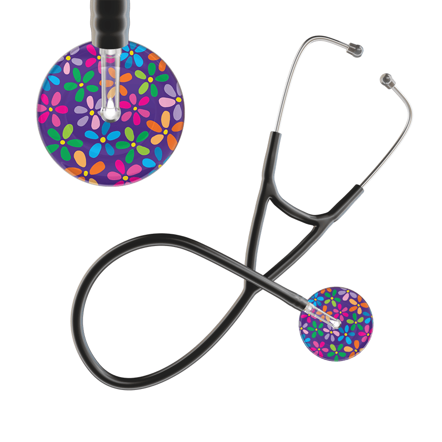 Ultrascope Single Stethoscope Purple Flower Power / Adult / Black Dark Flower Power Cardiology Stethoscope