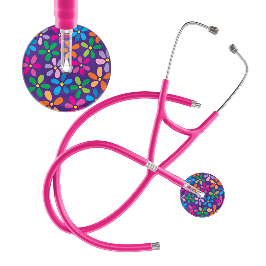 Ultrascope Single Stethoscope Purple Flower Power / Adult / Hot Pink Extended Tubing Dark Flower Power Cardiology Stethoscope