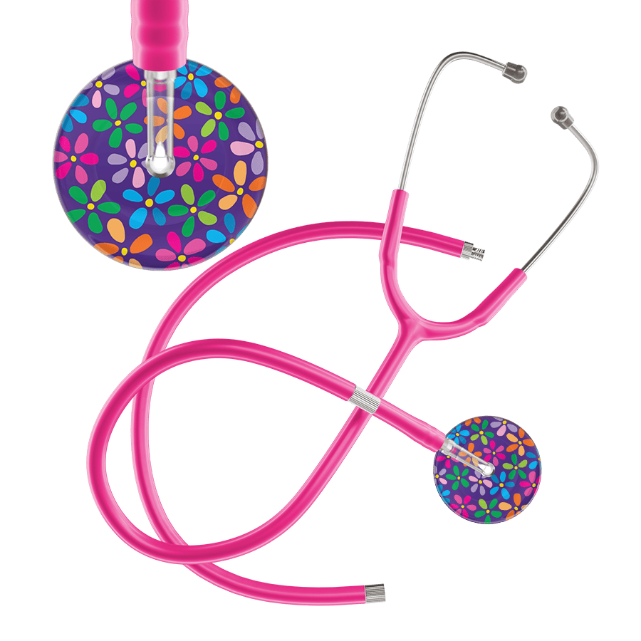 Ultrascope Single Stethoscope Purple Flower Power / Adult / Hot Pink Extended Tubing Dark Flower Power Stethoscope