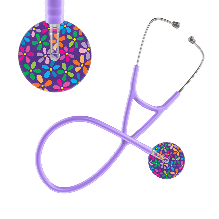 Ultrascope Single Stethoscope Purple Flower Power / Adult / Lavender Dark Flower Power Cardiology Stethoscope