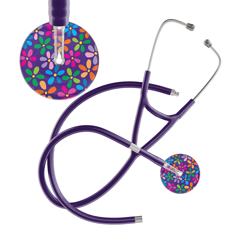 Ultrascope Single Stethoscope Purple Flower Power / Adult / Purple Extended Tubing Dark Flower Power Cardiology Stethoscope