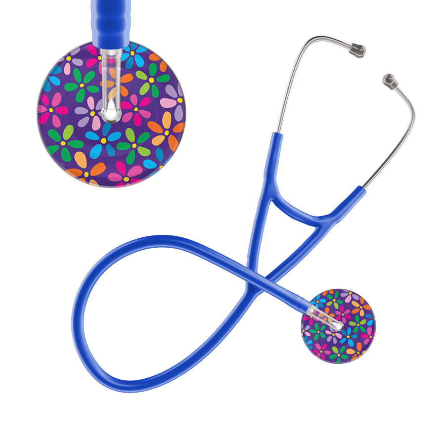 Ultrascope Single Stethoscope Purple Flower Power / Adult / Royal Blue Dark Flower Power Cardiology Stethoscope