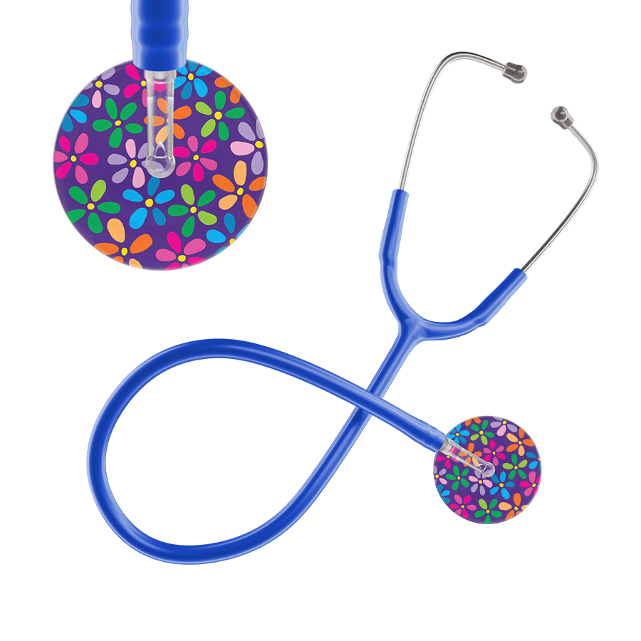 Ultrascope Single Stethoscope Purple Flower Power / Adult / Royal Blue Flower Power Stethoscope