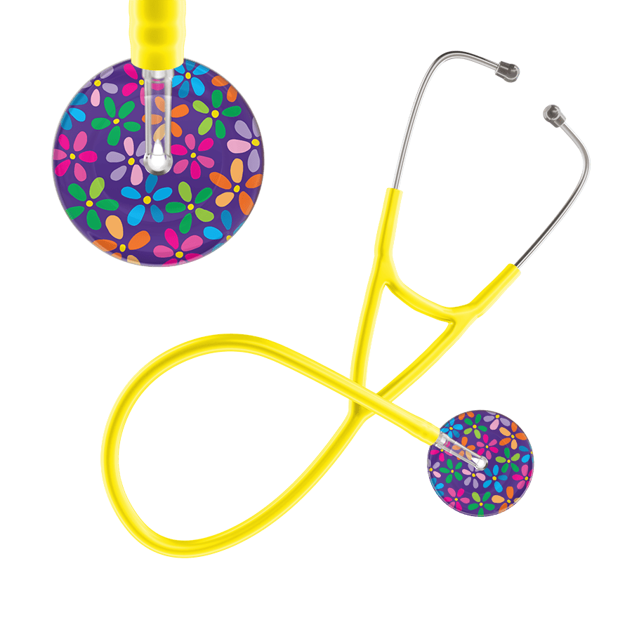 Ultrascope Single Stethoscope Purple Flower Power / Adult / Yellow Dark Flower Power Cardiology Stethoscope