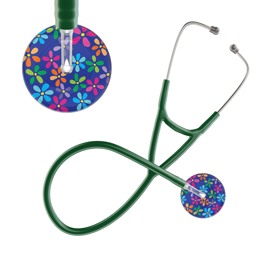 Ultrascope Single Stethoscope Royal Blue Flower Power / Adult / Dark Green Dark Flower Power Cardiology Stethoscope