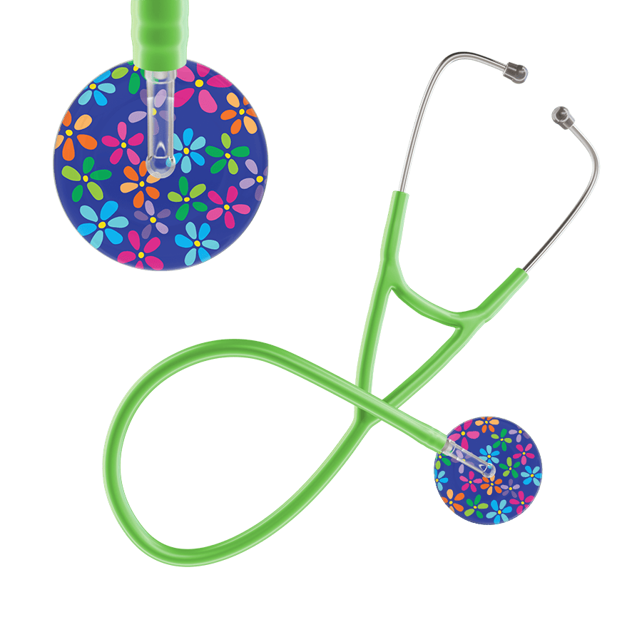 Ultrascope Single Stethoscope Royal Blue Flower Power / Adult / Lime Green Dark Flower Power Cardiology Stethoscope