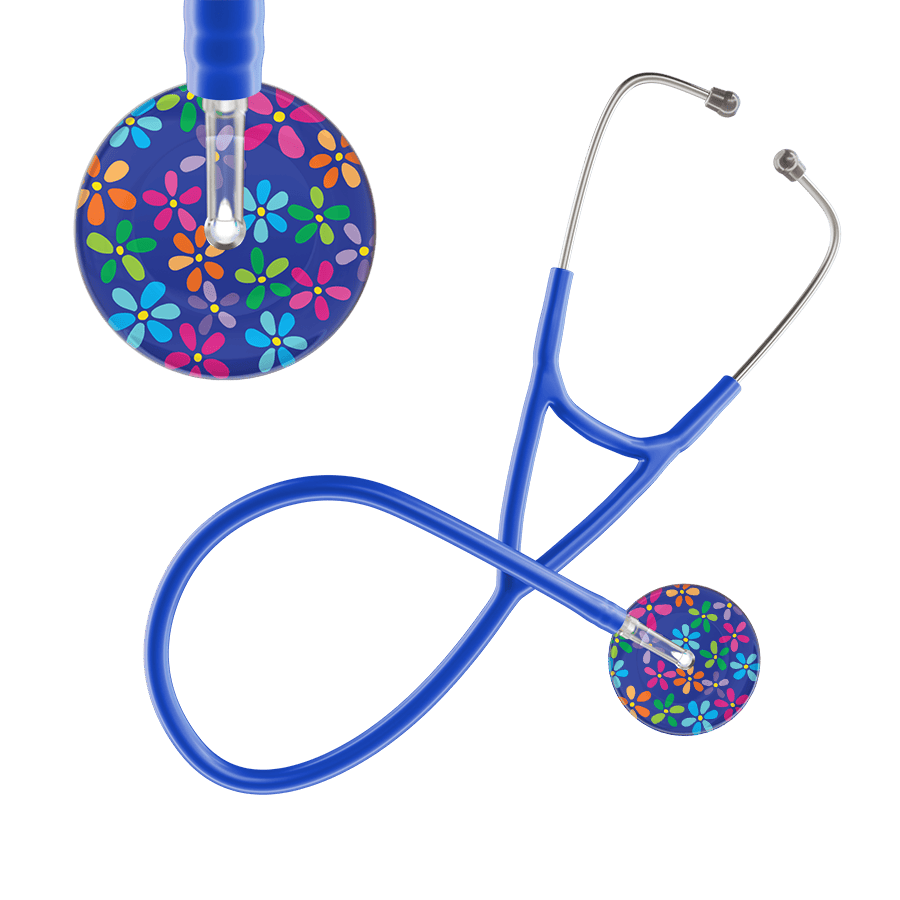 Ultrascope Single Stethoscope Royal Blue Flower Power / Adult / Royal Blue Dark Flower Power Cardiology Stethoscope