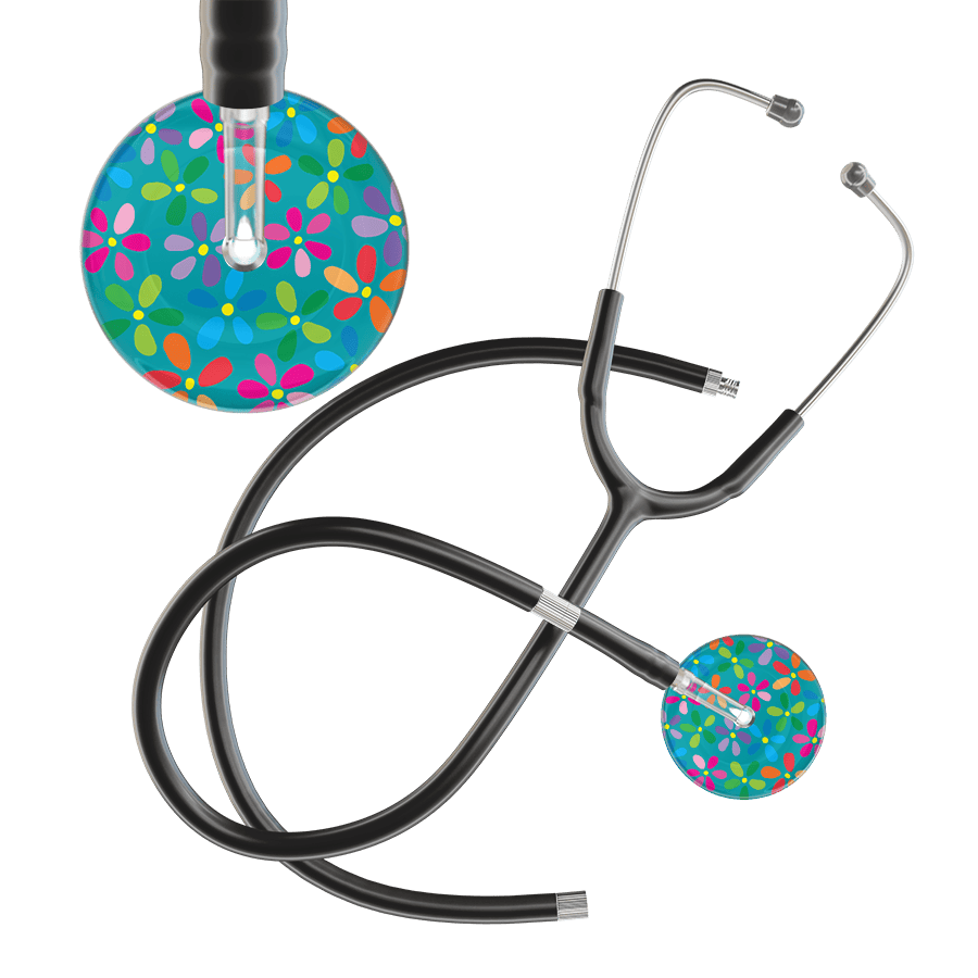 Ultrascope Single Stethoscope Teal Flower Power / Adult / Black Extended Tubing Light Flower Power Stethoscope