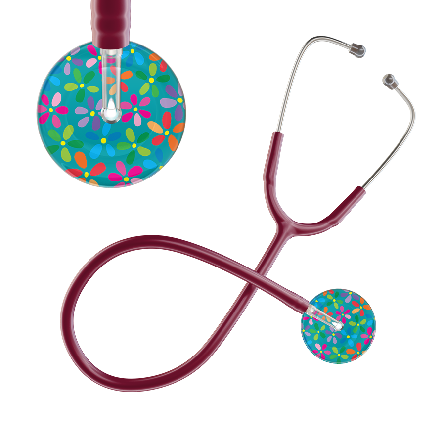 Ultrascope Single Stethoscope Teal Flower Power / Adult / Burgundy Light Flower Power Stethoscope