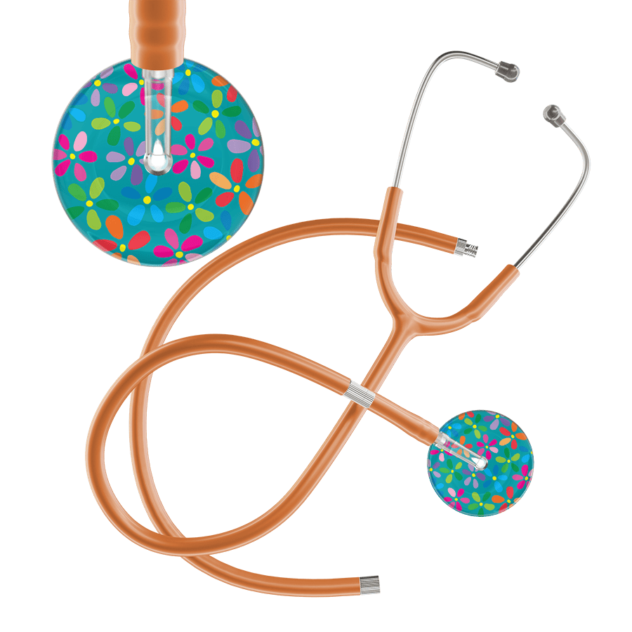 Ultrascope Single Stethoscope Teal Flower Power / Pediatric / Caramel Extended Tubing Light Flower Power Stethoscope