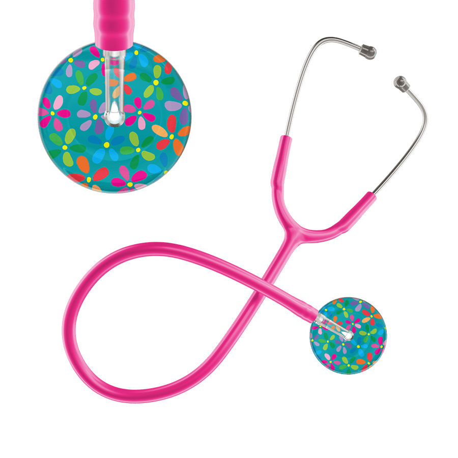 Ultrascope Single Stethoscope Teal Flower Power / Adult / Hot Pink Light Flower Power Stethoscope